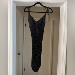 Wilfred Black Ruched Midi Dress